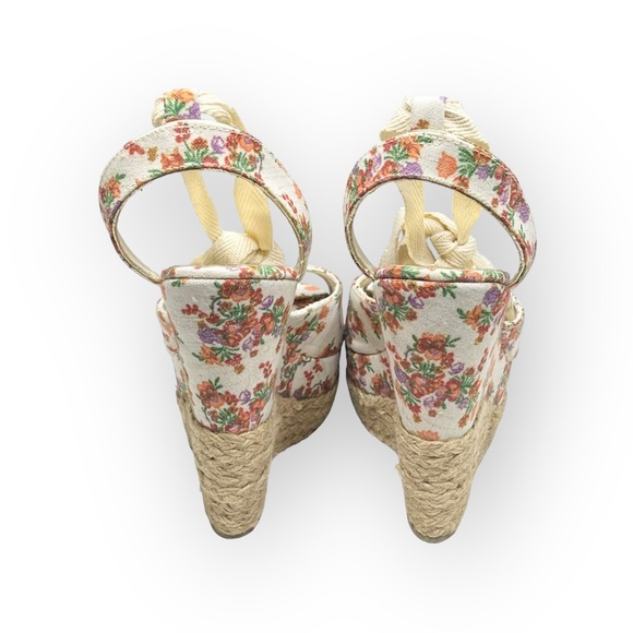 new Sergio Zelcer ❀ Platform Ankle Wrap Floral Print Sandal Espadrilles ❀ Cream - Picture 4 of 16